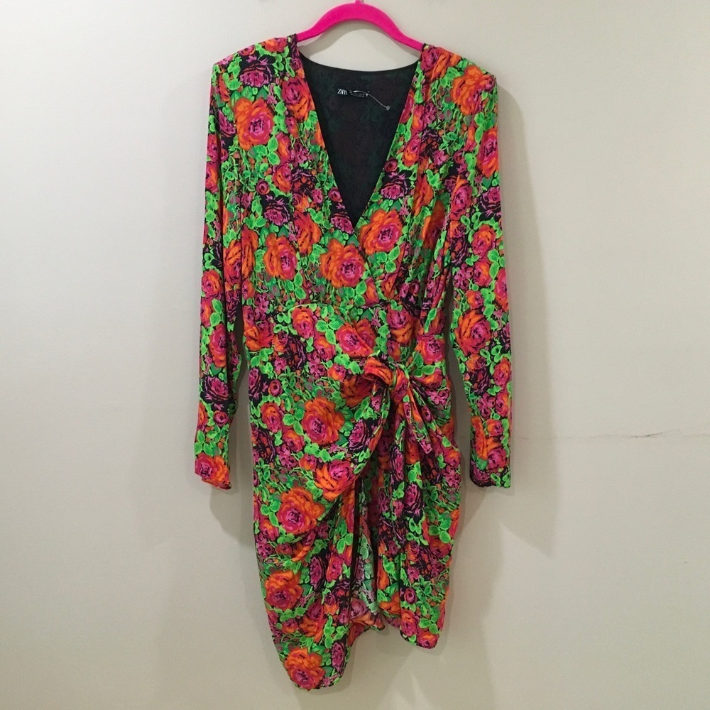 ZARA BLOGGER FAVE FLORAL MINI DRESS L - Picture 3 of 6